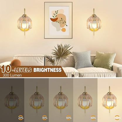 Vintage Battery Wall Sconce with Flower lampshade,Rechargeable Battery Powered Wall Lights,Wall lamp with 15 Colors for Bedroom Living Room Home Decor (Amber Tulip, 2 Light Battery Operated)