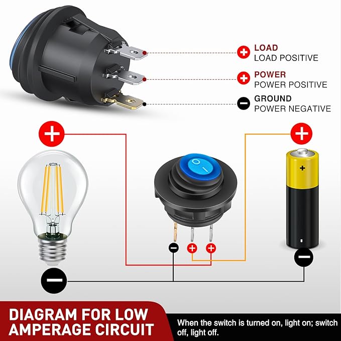 Nilight 5PCS Waterproof Round Rocker Switch w/Wiring Harness Switches Holder 12V 24V Blue LED Lighted On Off Toggle Shell SPST 3Pin for Switch Panel Car RV Trucks Marine Boats