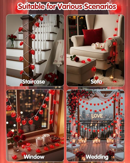 SUNSGNE Red Heart String Lights Valentines Lights, 8.5FT Plug in Fairy String Lights with 10 LED Red Heart Bulbs for Indoor Outdoor Home Room Party Wedding Valentine's Decor, White Wire