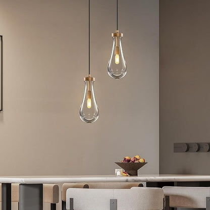 Raindrop Pendant Lights Kitchen Island: Copper Brown Teardrop Hanging Light - 2 Head Crystal Pendants Light over Dining Table - Durable Raindrop Lighting Fixture for Bedroom Hallway Bulbs Included
