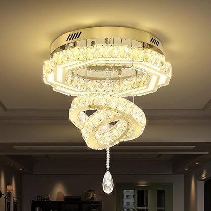 Flashing God Dia 20" Modern Crystal Chandeliers Dimmable Gold Chandelier LED Flush Mount Crystal Ceiling Light for Living Room Dining Room Bedroom