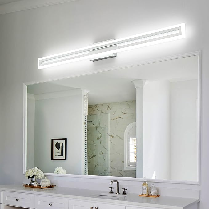 SOLFART Bathroom Vanity Light Fixtures 48 Inch Led Brushed Nickel Bathroom Light Fixtures 6000K