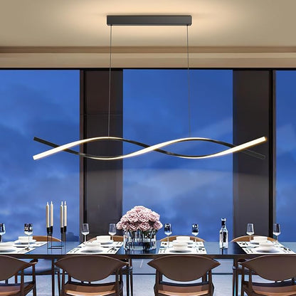 Modern Ceiling Pendant Lights, 57in Chandelier Dimmable with Remote Control 3000k-6000K Adjustable Color Temperature, Aluminum Island Lighting Lamp Fixture for Kitchen, Dining Room