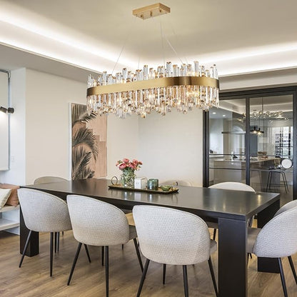 Siljoy 16-Light Rectangular Gold Crystal Chandelier for Dining Room, Modern 2-Tiers K9 Crystal Raindrop Chandelier, Luxury Crystal Pendant Ceiling Light for Living Room Kitchen Island, L35.4''