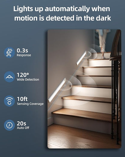 17" Under Cabinet Lights, Motion Sensor Light, Wireless Closet Lights, 3 Color Temps, 4000mAh Rechargeable, Magnetic, Dimmable, 128 LEDs Super Bright Under Counter Lights for Kitchen (2 Pack)