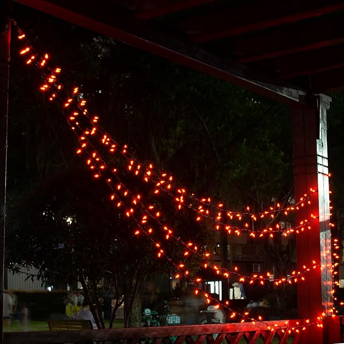 TIGOMOOV 100 Count Orange String Lights Plug in, 21ft Fall Lights with Black Wire, Orange Lights for Halloween Decorations Indoor, Mini String Lights Outdoor Tree Porch,Party Decor