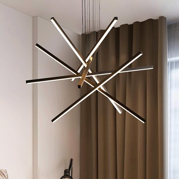 JAYMP Modern LED Chandeliers Dimmable Pendant Light Fixture for Living Room Dining Room Foyer DIY Shape Sputnik Floating Sculptural Art Hanging Lamp (Black, 6-Lights)