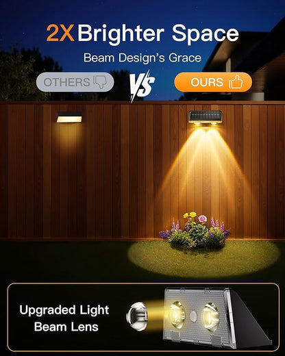 Solar Fence Lights Outdoor, 6 Pack IP65 Waterproof Fence Lights Solar Powered with Ultra-Bright LED Lens, 9 Color Modes, 12+ Hours Steady Glow for Deck/Backyard/Patio/Pool/Wall - Pure Black