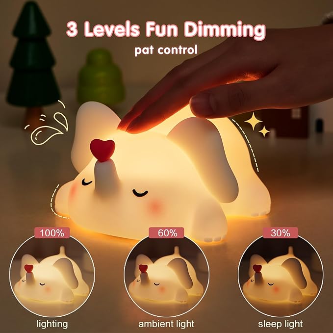 YR YRHH-PET Sweet Heart Elephant Night Light, LED Squishy Novelty Animal Cute Lamp, Food Grade Silicone Nightlight, Dimmable Light Up Elephant Decor for Room College, Boys Girls White Elephant Gifts
