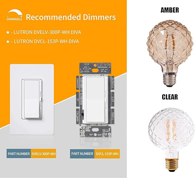 Vintage LED Edison Bulb G30 G95 4W Dimmable LED Filament Bulb Globe Pineapple Shaped Light Bulb 2300K Warm White E26 400LM Equivalent 40W Incandescent (Clear)