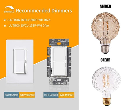 Vintage LED Edison Bulb G30 G95 4W Dimmable LED Filament Bulb Globe Pineapple Shaped Light Bulb 2300K Warm White E26 400LM Equivalent 40W Incandescent (Clear)