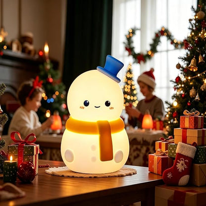 IN HAPPY Cute Snowman Night Light for Kids, Squishy Silicone Nursery Lamp, USB Rechargeable Kawaii Cordless Lamp, Home Decor & Christmas Stocking Stuffers Gifts for Toddlers, Girls, Women (Snowman)