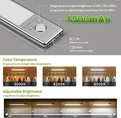 LUCK AROUND 6 Pack Under Cabinet Lighting, Motion Sensor Light, 10-Inch Rechargeable LED, Battery Powered White