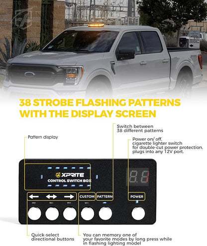 Xprite Amber Rooftop Emergency Strobe Light Bar, Beacon Safety Flashing Warnin Lights w/Control Panel Magnetic Base for Construction Trucks Plows Postal Security Cars