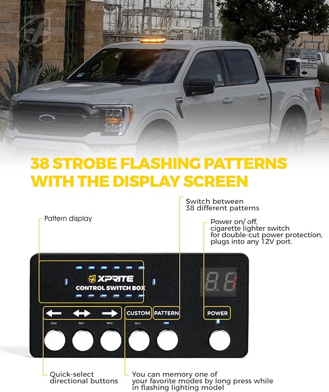 Xprite Amber Rooftop Emergency Strobe Light Bar, US Flag Beacon Safety Flashing Warnin Lights w/Control Panel Magnetic Base for Construction Trucks Plows Postal Security Cars