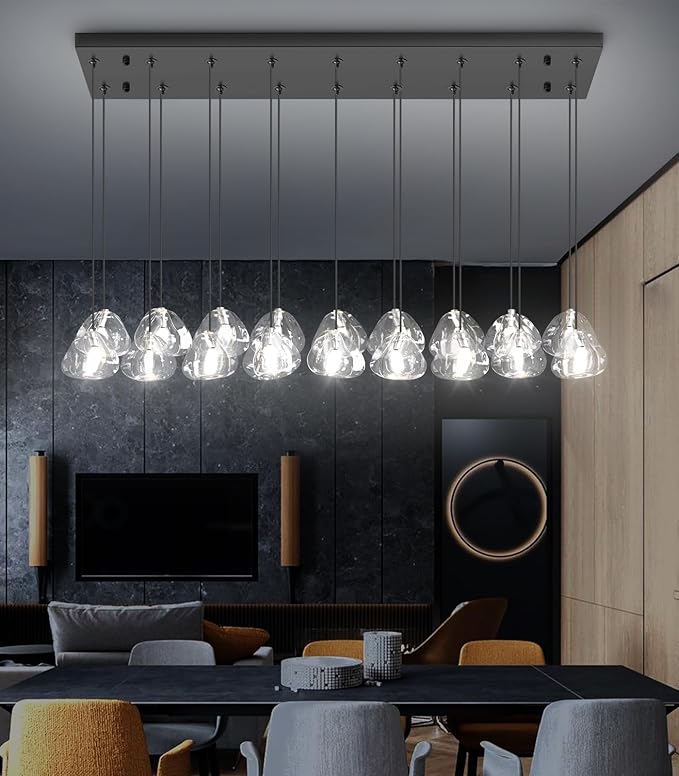 HAIXIANG W35 x D11.8 x H118 Rectangular Chandelier Bubble Crystal Balls Glam Chandeliers Dimmable Light High Ceiling Pendants Light Fixtures Adjustable Long Lights Black