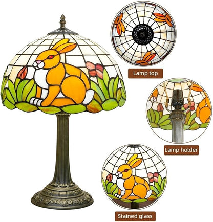 Tiffany Style Lamp with Cat Rabbit Stained Glass Lamp 12 Inch Retro Bronze Base Bedside Lamp Bedroom Living Room, Cafe，Restaurant Art Nouveau Style Decorative Child Interest Ambient Light
