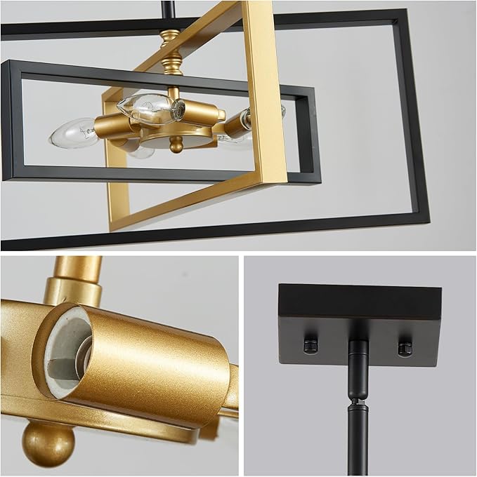 XINGQI 22" Modern 5-Light Black and Gold Geometric Pendant Lighting Fixture Farmhous Chandeliers for Dining Room Bedroom Living Room Kitchen Island Entry Foyer Office