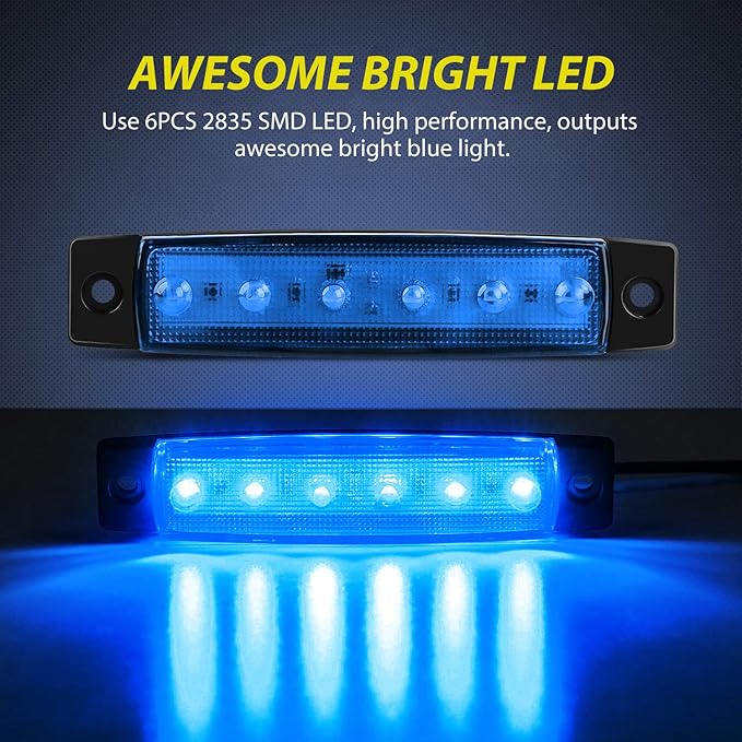 Nilight 10PCS 3.8" 6 LED Blue Indicator Light Truck Camper Side Marker Clearance Lights for Marine Boat Stern Yacht Kayak Sailboat Trailer Bus RV