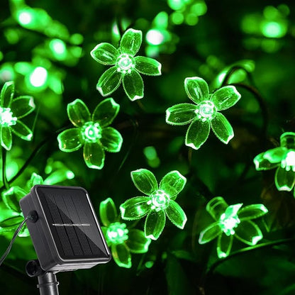 60 LED Solar String Lights Outdoor Waterproof Flower Fairy Lights for Garden Fence Patio Yard Christmas Tree Lawn Wedding Party Decor, Green