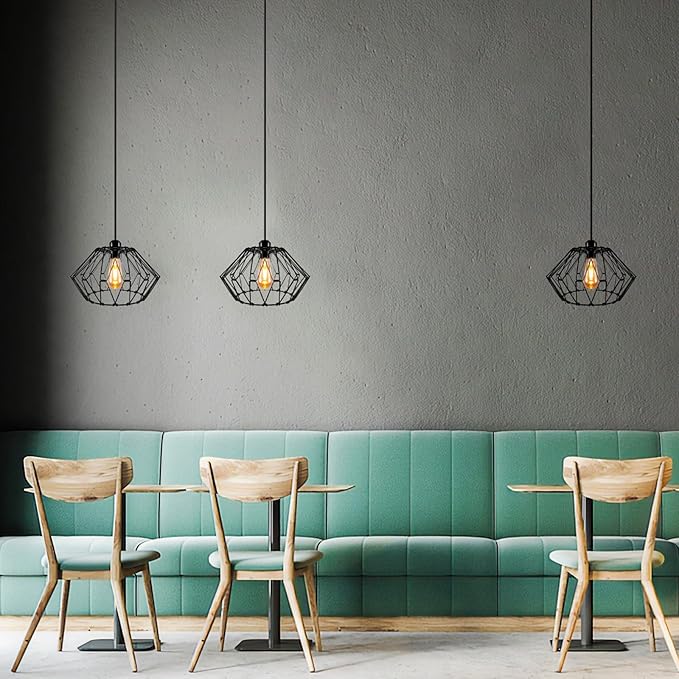 KOSTA Pendant Light Fixtures, Adjustable Hanging Ceiling Lamp with Metal Cage Lamp Shade Covers Decorative, Vintage Retro Industrial Style for Kitchen, Cafe, 12 Inch, E26, Bulb Not Included