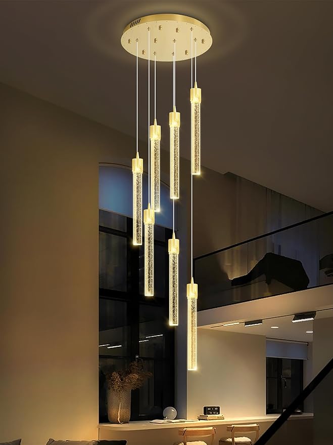 ykolupty 8-Light Led Chandelier, Gold Crystal Modern Led Chandelier for Dining Room, Luxury Enterway Led Dimmable Pendant Lights Fixture with Remote Control Flush Mount