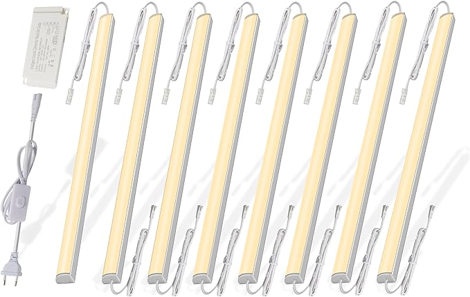 Cefrank Under Cabinet LED Light Bars, V-Shape, 8pcs 12", 16 Watt 1600 Lumens, Warm White 3000K