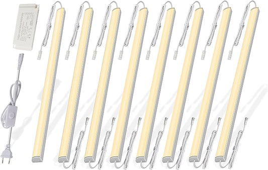 Cefrank Under Cabinet LED Light Bars, V-Shape, 8pcs 12", 16 Watt 1600 Lumens, Warm White 3000K