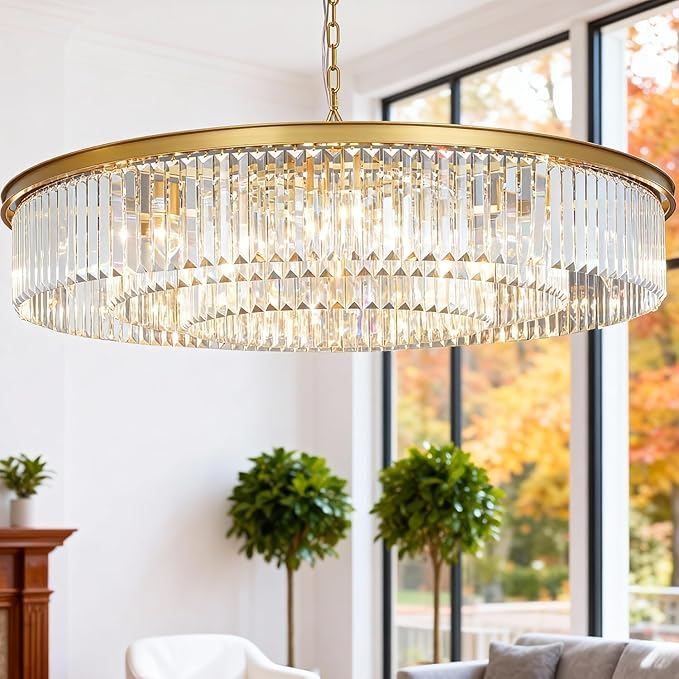 Brushed Copper Crystal Chandeliers Modern Contemporary Ceiling Lights Fixtures Pendant Lighting for Dining Living Room Chandelier D43