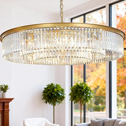 Brushed Copper Crystal Chandeliers Modern Contemporary Ceiling Lights Fixtures Pendant Lighting for Dining Living Room Chandelier D43