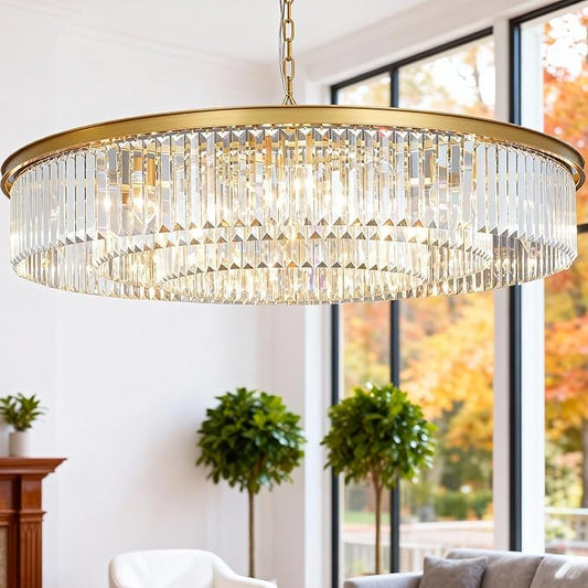 Brushed Copper Crystal Chandeliers Modern Contemporary Ceiling Lights Fixtures Pendant Lighting for Dining Living Room Chandelier D43