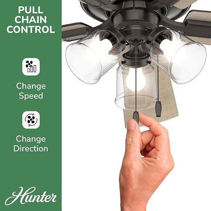 Hunter Crestfield Indoor Low Profile Ceiling Fan with LED Light and Pull Chain Control