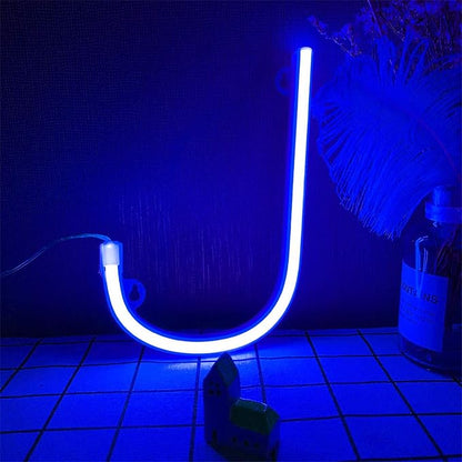 LED Alphabet Lights Decorative Night Lights Blue Night Light Battery or USB Operated for Bedroom Bath Bar Decor (J)