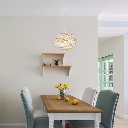 Modern Crystal Chandelier Light Fixure Mid Century Modern Geometric Golden Retro Ring Chandelier Modern Small Crystal Gold Chandeliers for Dining Room, Kitchen Island, Bedroom, Hallyway