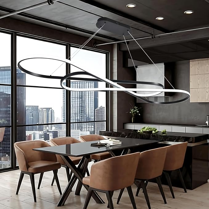 Large Modern LED Pendant Light 59.06" LED Chandelier for Dining Room Light Fixture Modern Height Adjustable Kitchen Island Ceiling Hanging Pendant Chandelier for Dining Table with Remote
