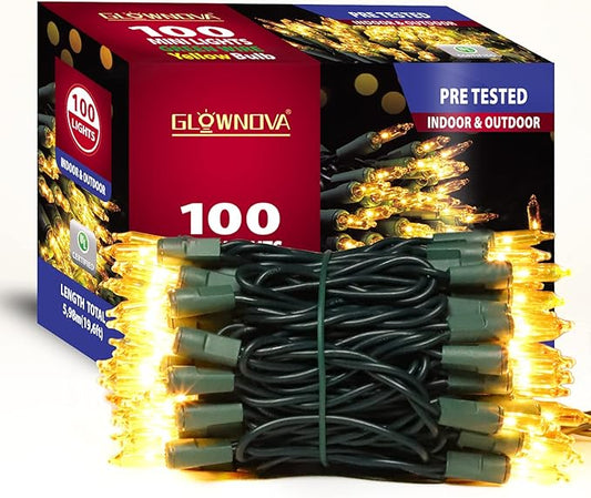 Green Wire, Yellow Incandescent Bulb 100 Mini String Lights for Indoor Christmas Tree Garland Birthday Wedding Party Festival Decoration