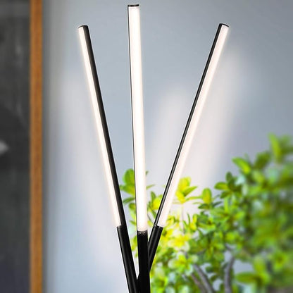 Brightech Stix LED Tripod Floor Lamp for Living Room - Dimmable Modern Standing Lamp, with 3 Lights for Bedroom - Contemporary Office Lighting- Black