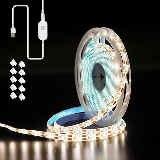 Motion Sensor LED Light Strip, Strip Light USB Powered 16.4ft, Day Night Modes & Dimming Brightness, Adhesive Tape 5V Free Cutting Rope Lights for Indoor Outdoor Decor