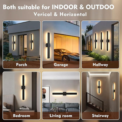 Black Long Outdoor Wall Lights Modern Exterior Lighting Fixtures 31.5 Inch Outdoor Wall Sconce LED 3000K IP65 Waterproof Wall Mount Outside Lights for House Garage Front Door Patio 1Pack