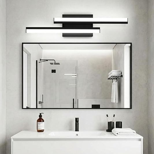 Bathroom Light Fixtures Over Mirror: 24-inch Modern Black LED Vanity Light Bar ETL Certified | Retractable Dimmable Bathroom Lamp IP44 - Wall Light Fixture 25W 5000K Cool White(1 Pack)