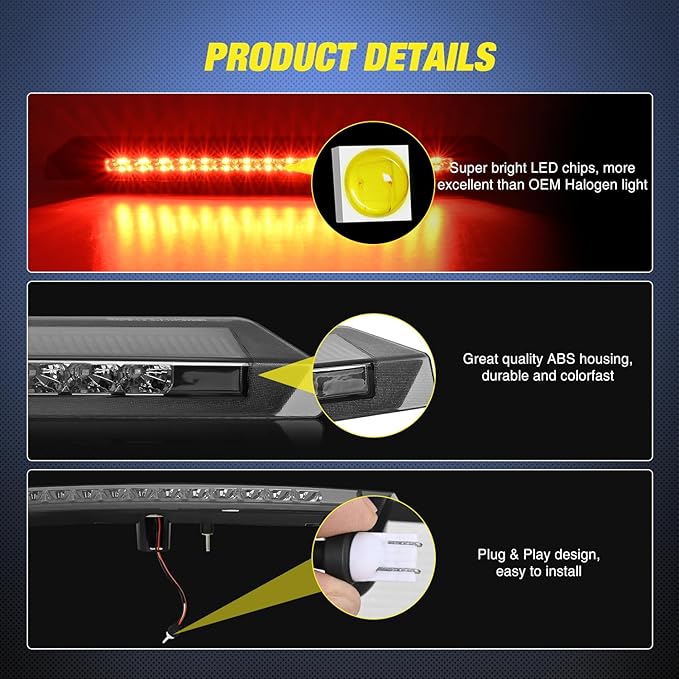 Nilight Third Brake Light Tail High Mount 3rd Stop Lights Smoked Lens Compatible with Ford Mustang 1999 2000 2001 2002 2003 2004 Car Rear Center Cab Lamp