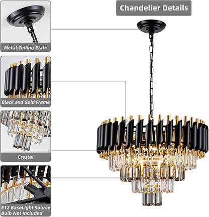 7-Light Modern Crystal Chandelier 20" Dining Room Light Fixtures 4 Tiers Flush Mount Smoke Grey and Gold Chandelier Round Chandeliers for Dining Room Living Room Kitchen Entryway Foyer