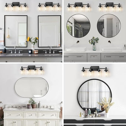 4-Light Bathroom Vanity Lights with Clear Glass Shades, Matte Black Over Mirror, Modern Wall Lamp for Mirror, Living Room, Bedroom