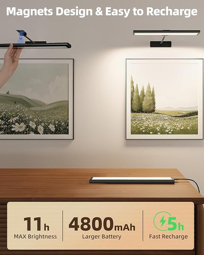 EZVALO Picture Light for Wall, 16'' Black Rechargeable 4800mAh Battery Lights Wireless Remote, Dimmable Magnetic LED Art Painting Light with 3 Color Temperatures, Display for Gallery, Living Room(2P)