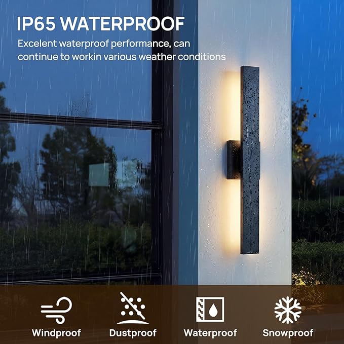 Upgraded 23.6in Modern LED Outdoor Wall Lights 3000K 4000K 5000K Dimmable Black Exterior Wall Sconce Long Outside Light fixtures for House Garage Front Door
