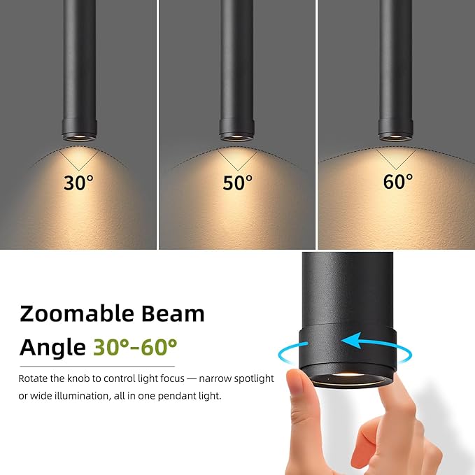 OKELI Black LED Mini Pendant Light, Dimmable Hanging Pendant with Adjustable Beam Angle, 3CCT 2700K–6000K Modern Pendant Light for Kitchen Island, Bar Counter or Bedroom, 7W 14.96", 3 Pack