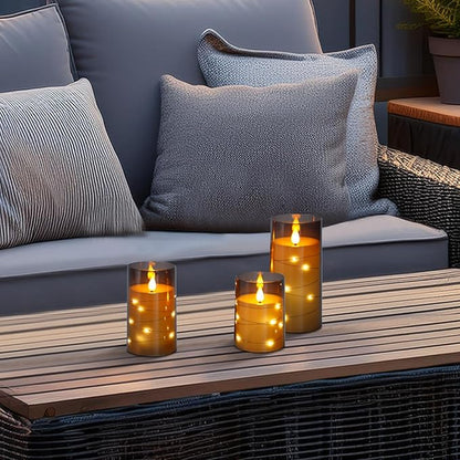 Aignis Flickering Flameless Candles Battery Operated Candles LED Candles with Remote Timer for Home/Wedding/Birthday/Holiday Decor, Grey 3D Flame Set of 3 (D3 xH4 5" 6")