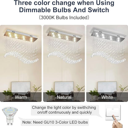 Depuley Modern K9 Crystal Chandelier, 8-Light Rectangle Flush Mount Ceiling Light, Wave Raindrop Crystal Pendant Lighting for Dining Room Kitchen Living Room Bedroom, L31.5'' x W11.8'' x H27.5'