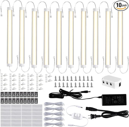 LABOREDUCER LED Under Cabinet Lighting with Plug in 10 Pack,11inch Dimmable LED Under Cabinet Lights with Rotary Dimmer Switch, Warm White Linkable Under Counter Lights for Kitchen (Warm White)