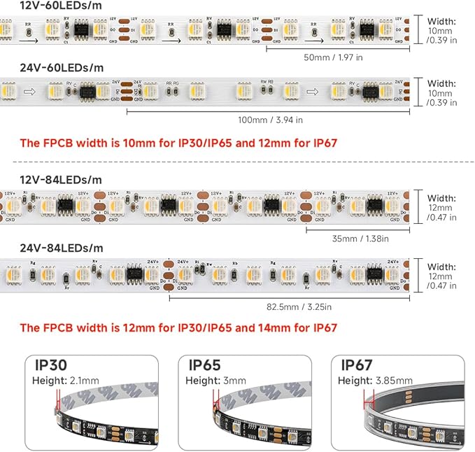 BTF-LIGHTING WS2814 IC RGBW RGB+Cool White (Similar WS2812B),Addressable DC12V 16.4FT 60LED/m 20pixel/m,UL Listed,4 Colors in 1 Dream Color LED Strip IP67 for Home Decor(No Adapter or Controller)